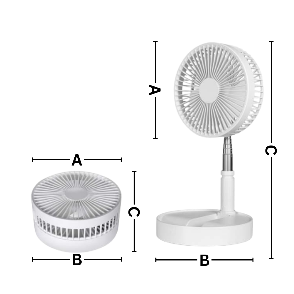Wireless Foldable Fan | Adjustable Height Fan - USB Rechargeable and Ultra-Quiet Cooling Solution