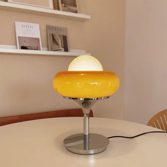 Vintage Bauhaus Yellow Glass Table Lamp for Living Room & Bedroom Lighting