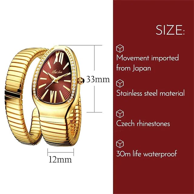 Women's Snake-Shaped Luxury Watch | 8K Gold Nano Coated, Water-Resistant for Elegant Occasions and Gifts