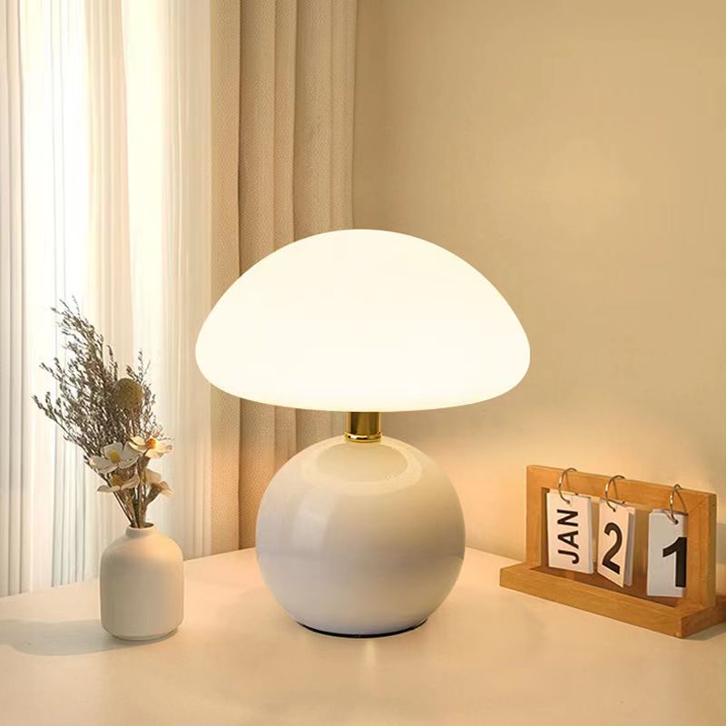 LED Mushroom Table Lamp in French Cream Finish - Modern Lighting for Living Room, Bedroom & Home Decor