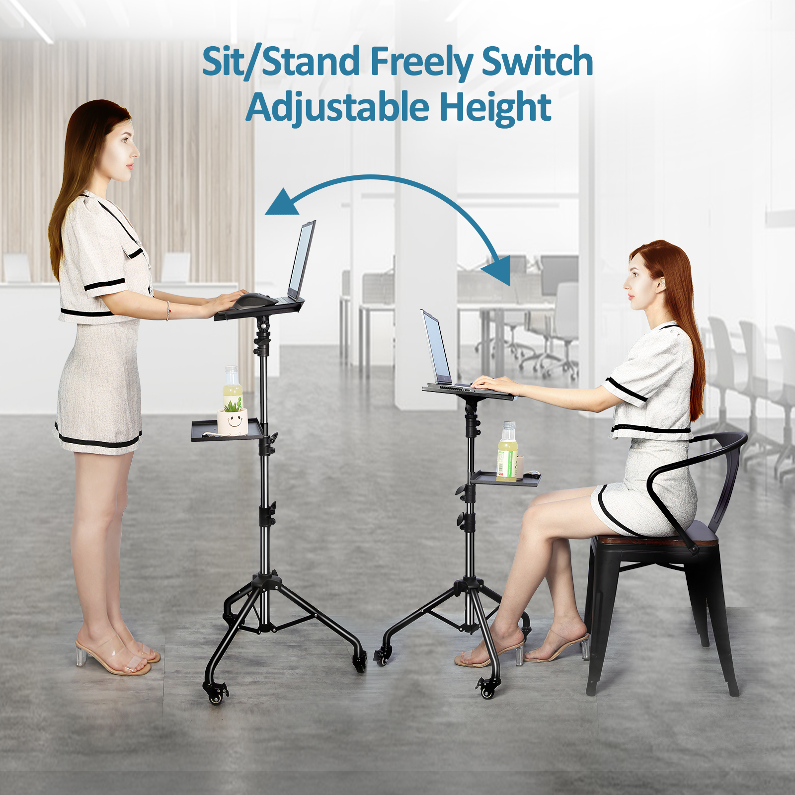 Adjustable Folding Laptop Table Stand | Ergonomic, Portable with Detachable Trays & Wheels for Home Office or Study Use