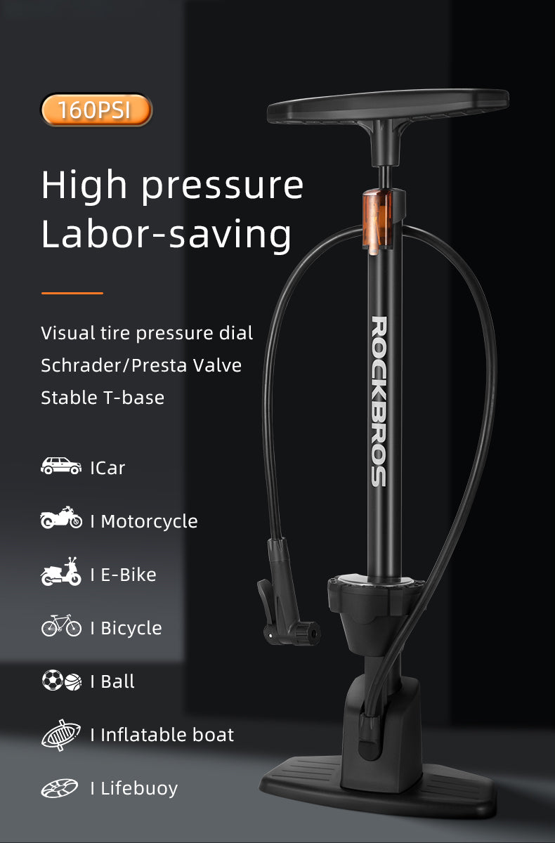 High Pressure Bicycle Floor Pump | 160 PSI, Schrader/Presta Valve & Ergonomic Design for Bikes, Motorcycles & Sports Equipment