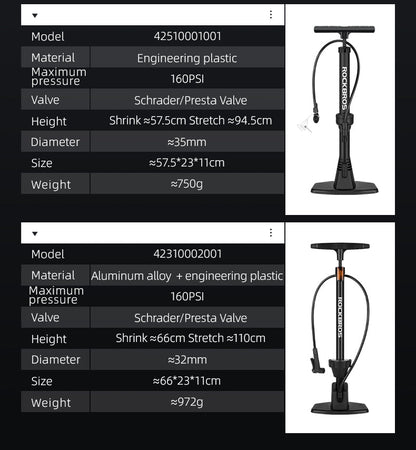 High Pressure Bicycle Floor Pump | 160 PSI, Schrader/Presta Valve & Ergonomic Design for Bikes, Motorcycles & Sports Equipment