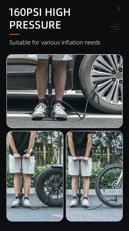 High Pressure Bicycle Floor Pump | 160 PSI, Schrader/Presta Valve & Ergonomic Design for Bikes, Motorcycles & Sports Equipment