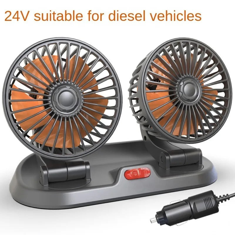 360° Adjustable Dual Head Car Cooling Fan | USB & Cigarette Lighter Compatible for Cars, Trucks & RVs