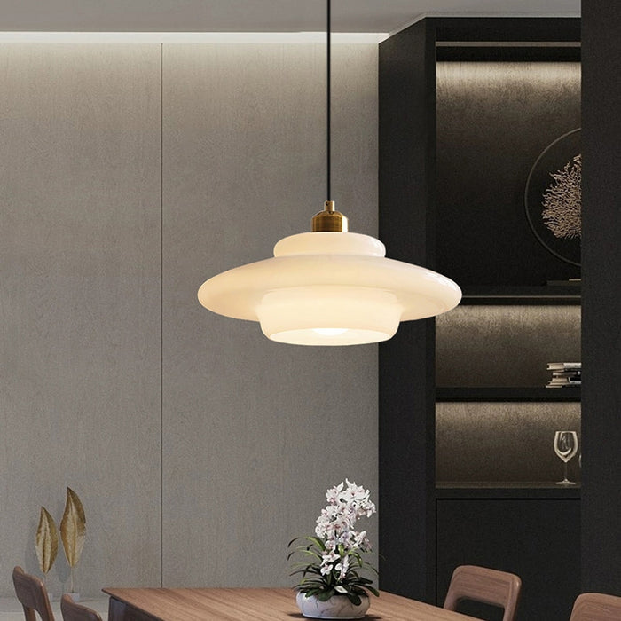 White Glass Pendant Light Fixture - Modern Hanging Lamp for Kitchen Island & Dining Room