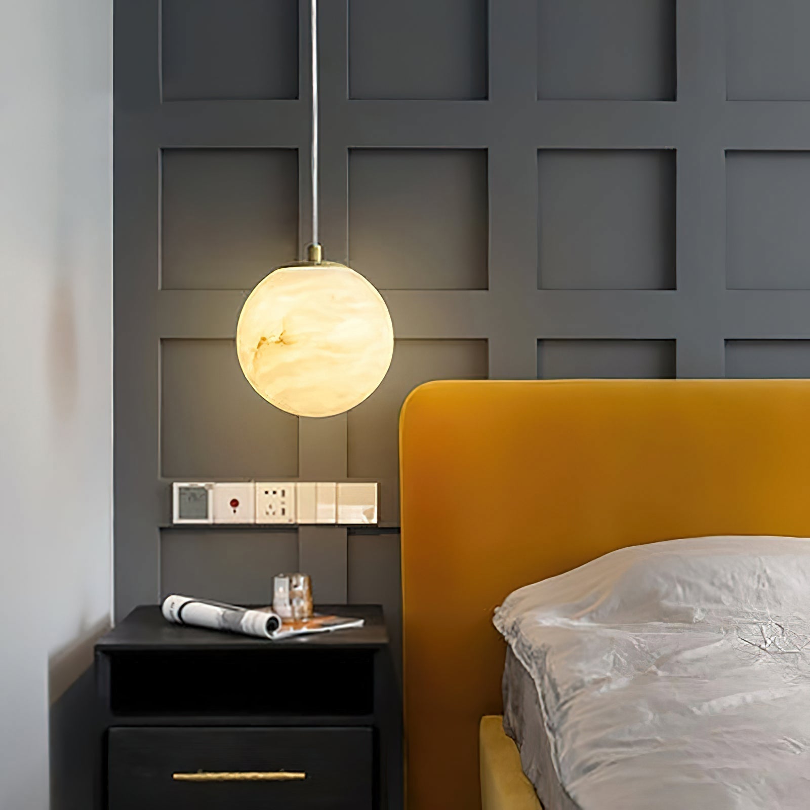 Alabaster Globe Pendant Light Fixture - Modern Hanging Ceiling Lamp for Kitchen, Dining Room & Entryway