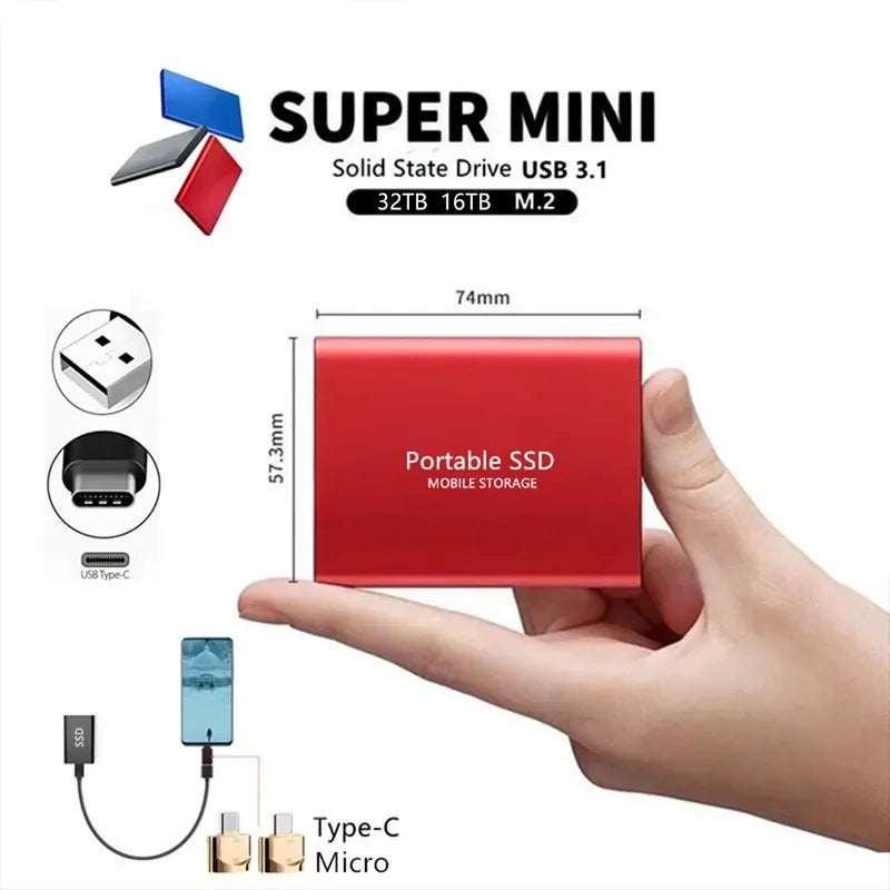 External SSD Hard Drive 1TB to 64TB, High-Speed Storage, Portable Solid State Drive for Data Backup & File Transfer