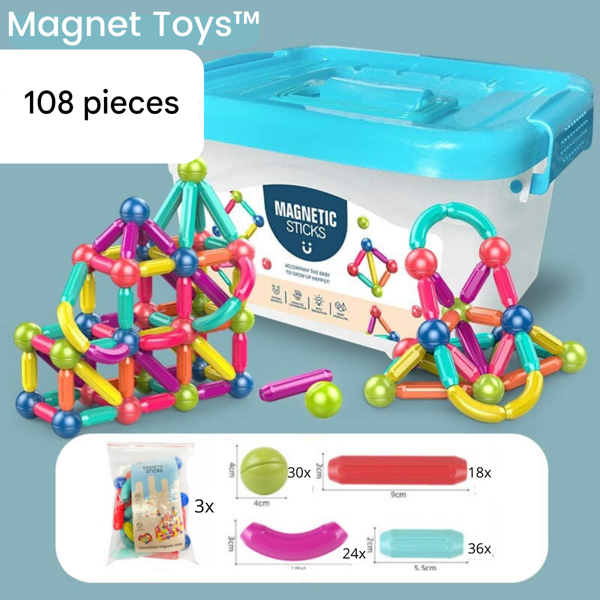Magnetic Building Blocks | Durable, Safe & Creative Toy for Kids Aged 2+ to Enhance Coordination and Imagination