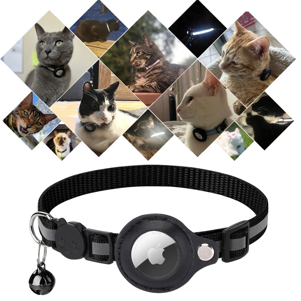 Cat Collar with Safety Buckle | GPS Tracker Holder, Reflective Design & Quick-Release for Nighttime Safety
