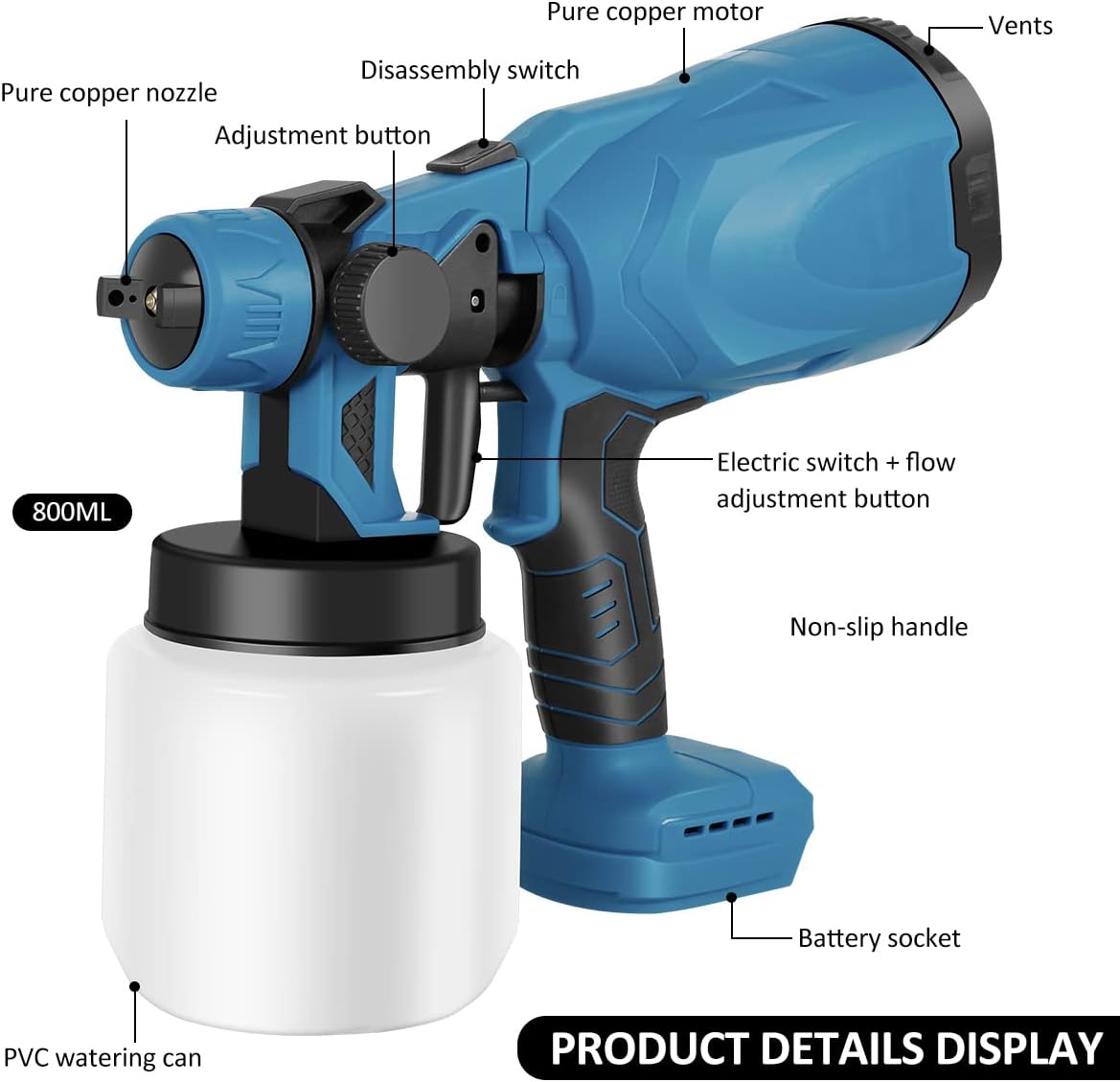 Cordless High Pressure Paint Spray Gun Sprayer Airless, Twin Battery, Powerful & Easy Maintenance