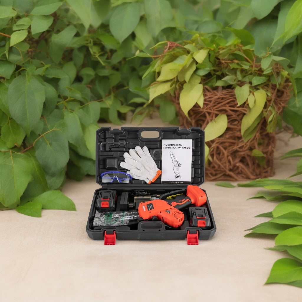 Cordless 6-inch Rechargeable Chainsaw | Lightweight, Hand-Held Design for Tree Trimming & Wood Cutting Tasks