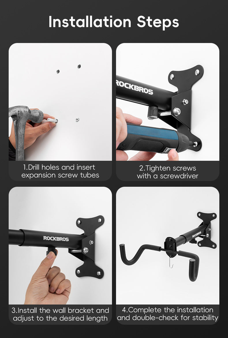 Wall-Mounted Bike Rack | Adjustable Carbon Steel Hook with 30kg Load Capacity for Space-Saving Bicycle Storage