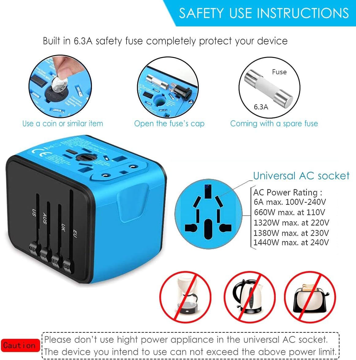 All-in-one Travel Power Adapter, for America to Australia, India, Europe, UK Plug Converter, Electric Adapter for Japan & Thailand - international power adapters