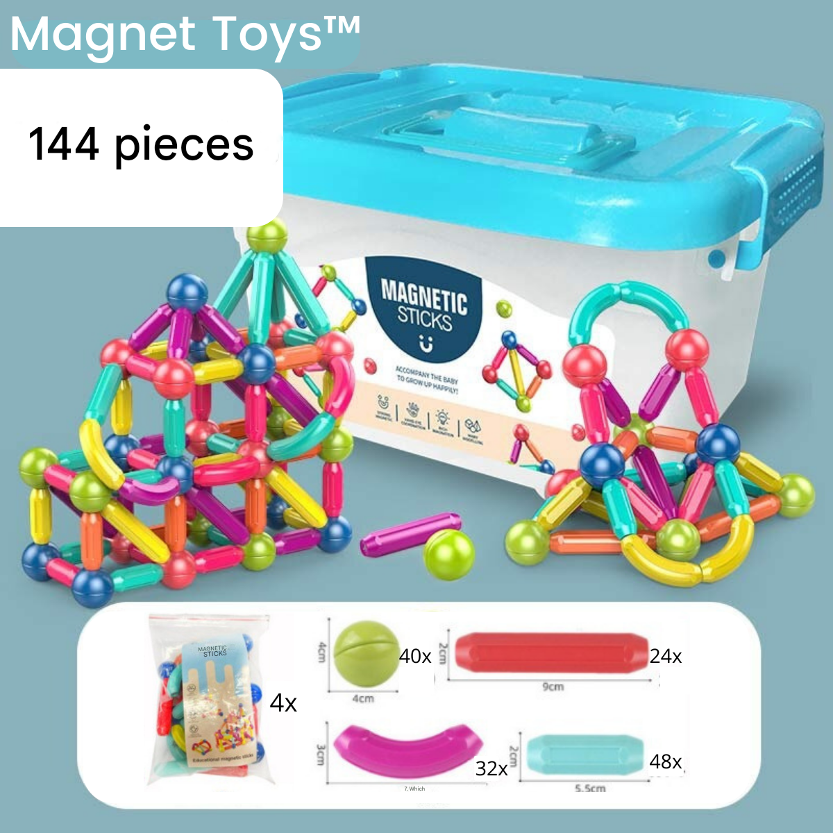 Magnetic Building Blocks | Durable, Safe & Creative Toy for Kids Aged 2+ to Enhance Coordination and Imagination