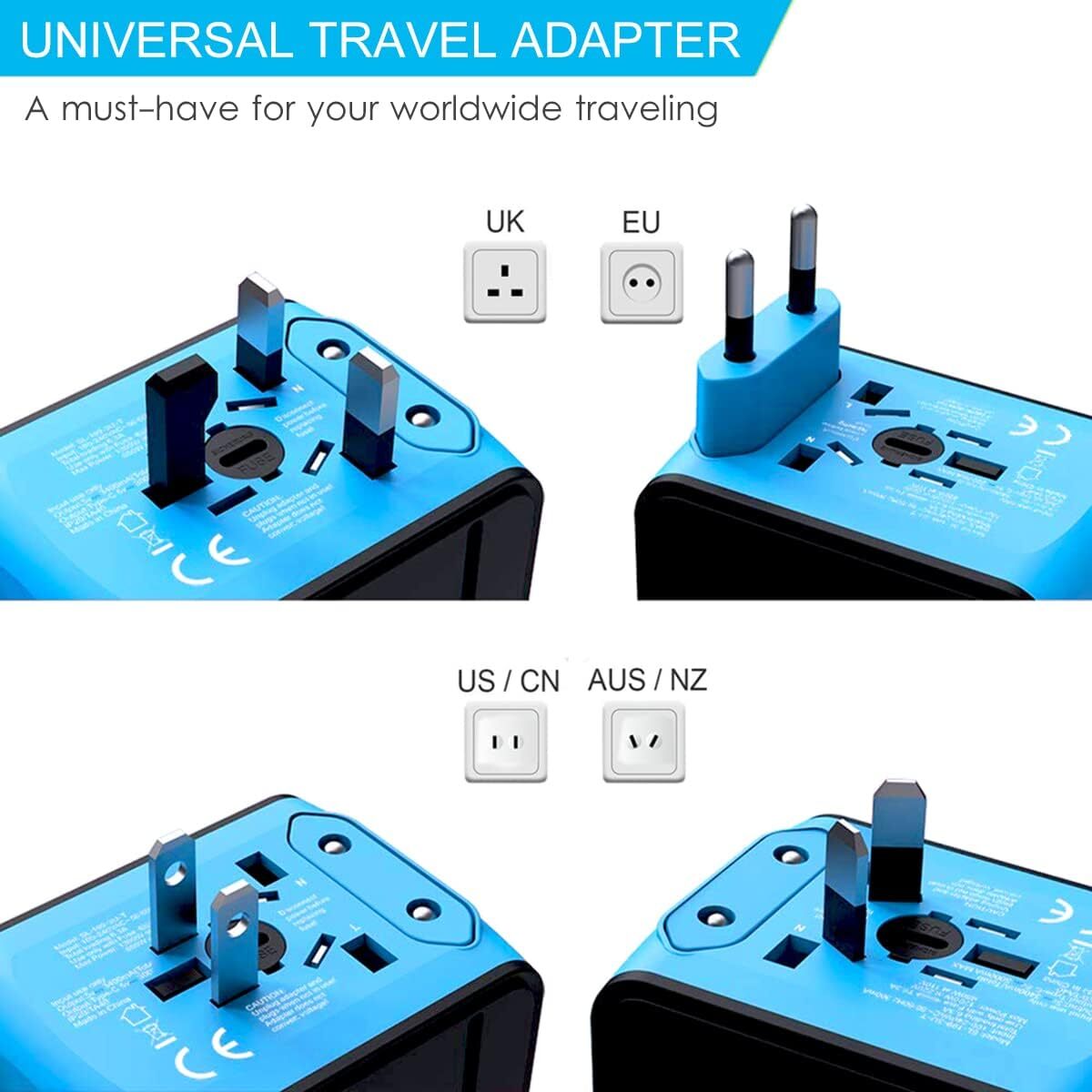 Universal Travel Power Adapter | Compact, Multi-Plug Design with 4 USB Ports for Global Charging Needs