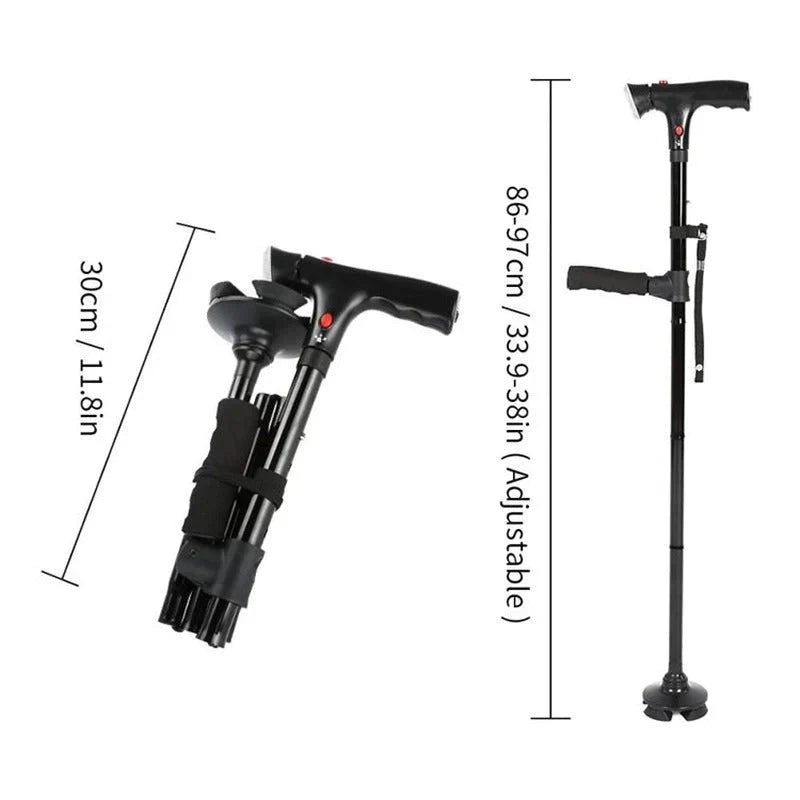Foldable Walking Cane with LED Light | Lightweight, Slip-Resistant Base & Ideal for Seniors and On-the-Go Support