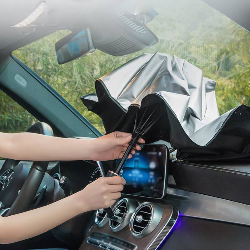 Retractable Car Umbrella Shade for Front Windscreen - Sun Protection with Auto Folding Design
