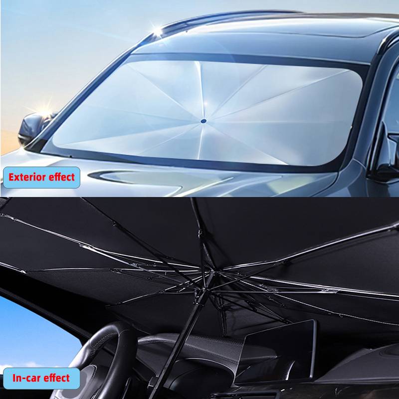 Retractable Car Umbrella Shade for Front Windscreen - Sun Protection with Auto Folding Design