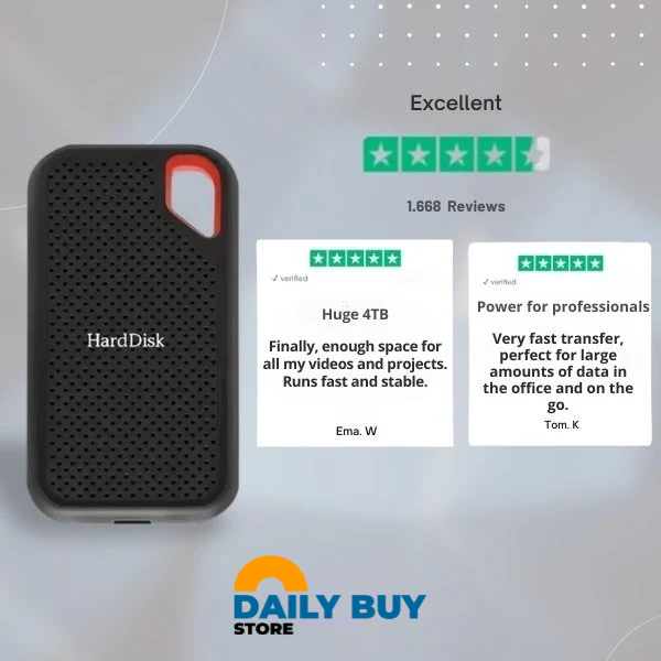 4TB External SSD Hard Drive – Portable Solid State Drive with Blazing Fast Speed