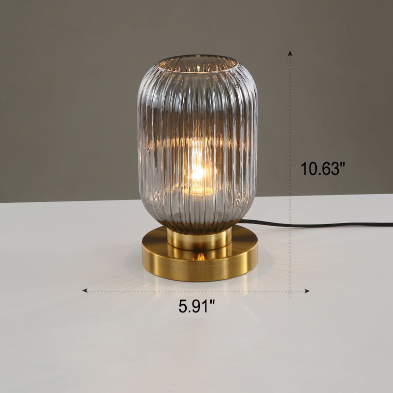 1-Light Oval Glass Table Lamp with Striped Design for Living Room & Bedroom Lighting