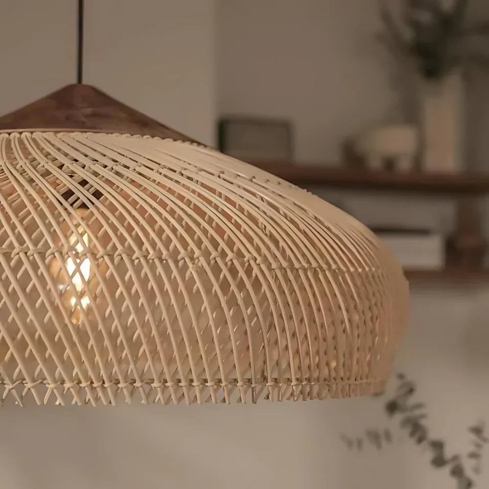 Rattan Pendant Light Fixture - Bohemian Style Hanging Lamp for Living Room, Dining Room & Kitchen Decor