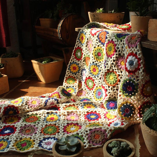 Crochet Throw Blanket for Home Decor - Gypsy Daisy Design, Soft and Cozy for Living Room or Bedroom Use