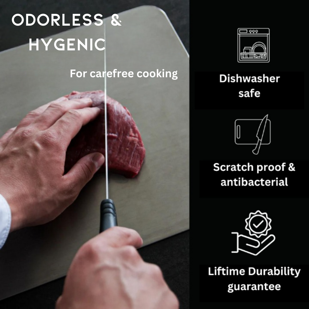 100% Medical Titanium Cutting Board | Durable, Non-Porous Surface for Safe Food Preparation & Easy Cleaning