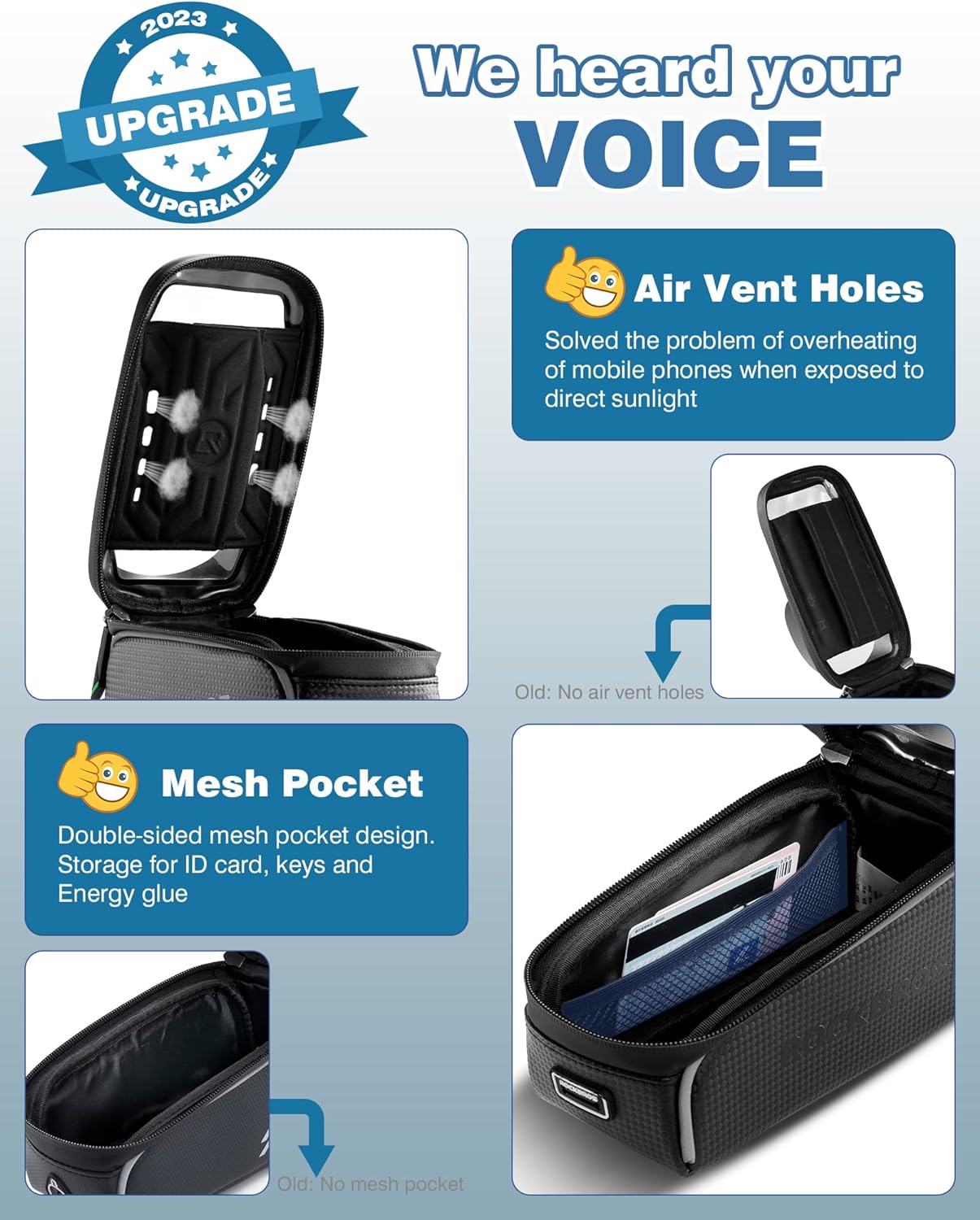 Top Tube Bike Bag with Phone Case Holder | Waterproof, Easy to Install & Compatible with Phones Up to 6.5 Inches