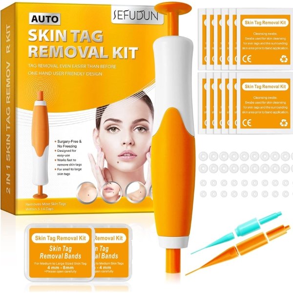 2-in-1 Skin Tag Remover Device Kit for Adults - Auto Micro Skin Tag, Mole & Wart Removal Tools, Portable for Home Use