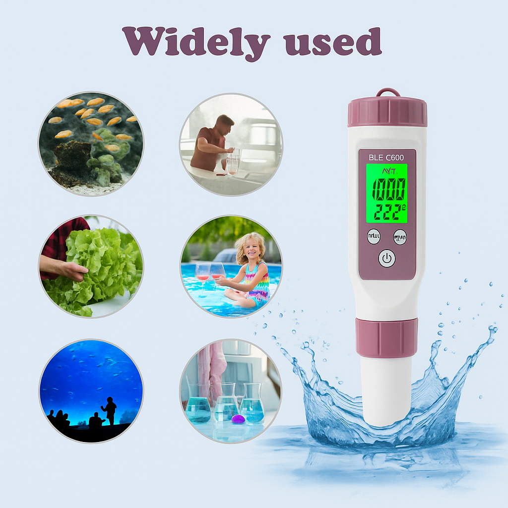 Digital Pool Water Tester | 7-in-1 pH, Chlorine, Temperature & Real-Time Monitoring for Accurate Water Quality Management