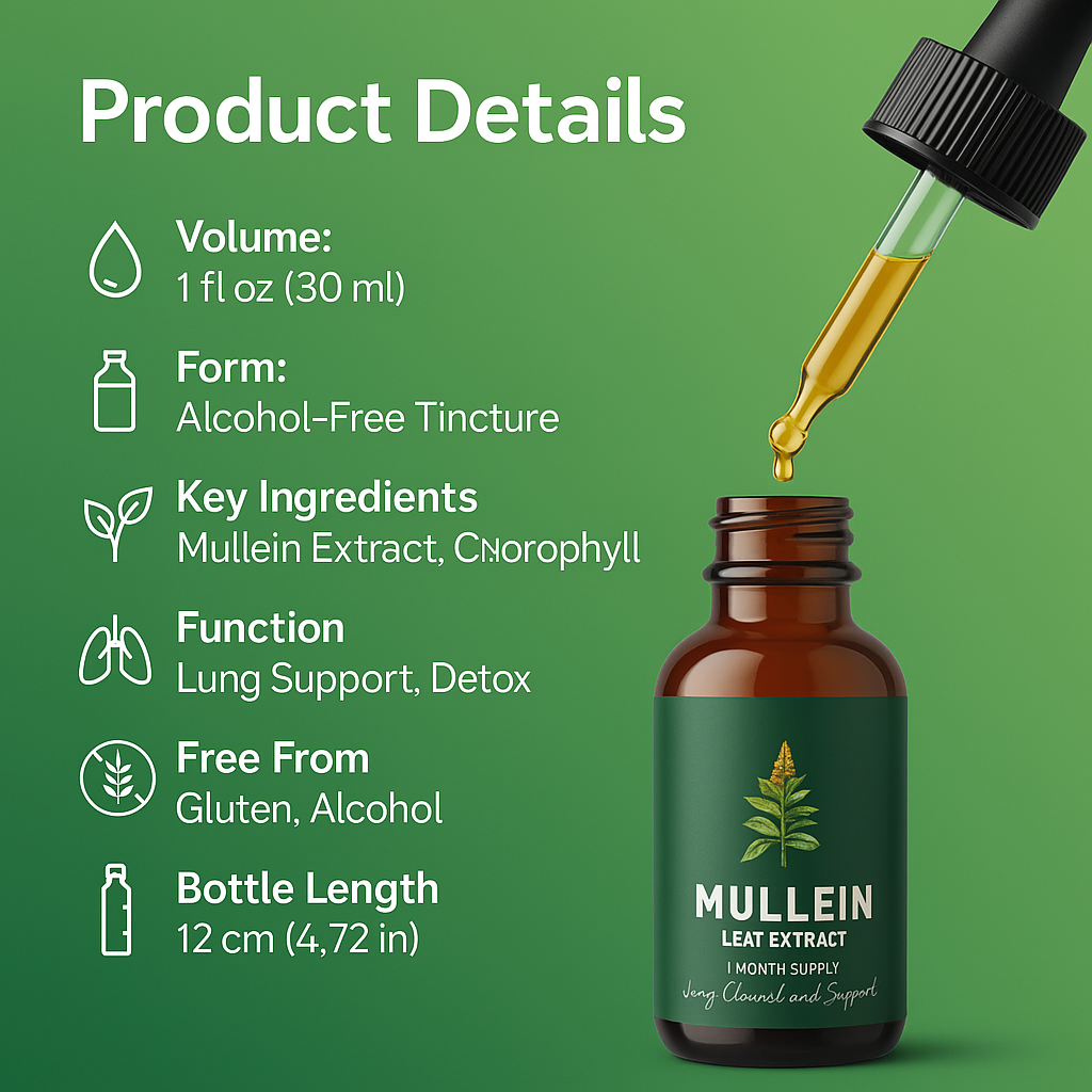 Natural Mullein Extract | Mullein Drops for Lung Detox - Support Lungs & Clear Phlegm with Herbal Power