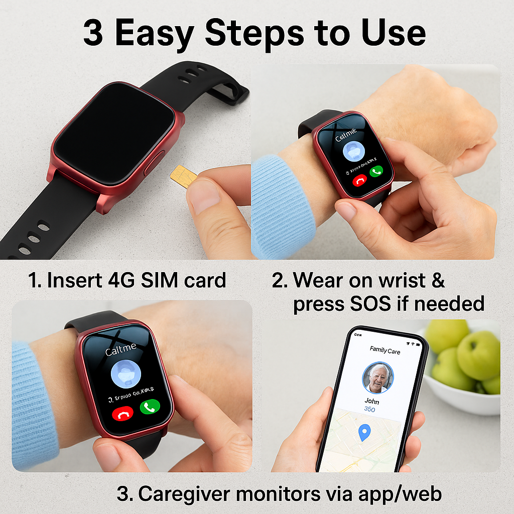 Senior GPS Smartwatch with Fall Detection | Waterproof, SOS Alerts & Health Tracking for Elderly Safety and Independence
