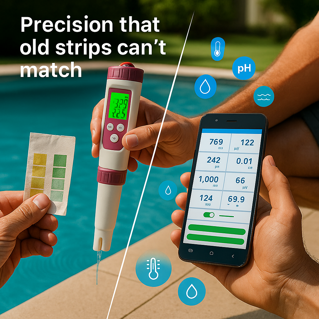 Digital Pool Water Tester | 7-in-1 pH, Chlorine, Temperature & Real-Time Monitoring for Accurate Water Quality Management