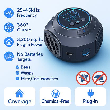 Ultrasonic Bee & Wasp Repellent Device | 360° Coverage, Chemical-Free & Safe for Homes with Kids and Pets