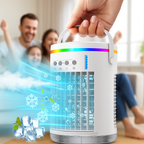 USB Portable Evaporative Air Cooler | Ultra-Quiet Personal Desk Fan with 1400ml Tank & Remote for Car, Camper & Tent