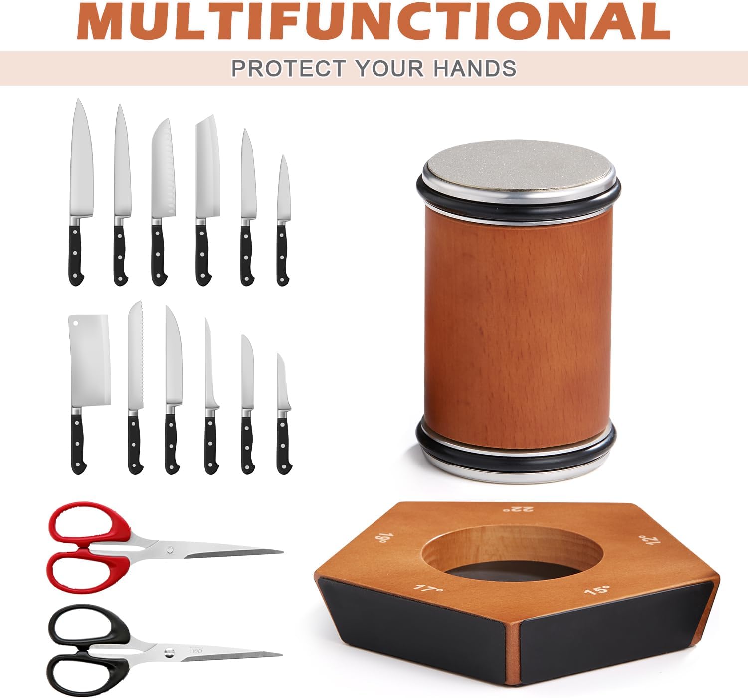 Manual Diamond Knife Sharpener | Premium Wooden Base & Magnetic Angled Design for Professional Kitchen Use