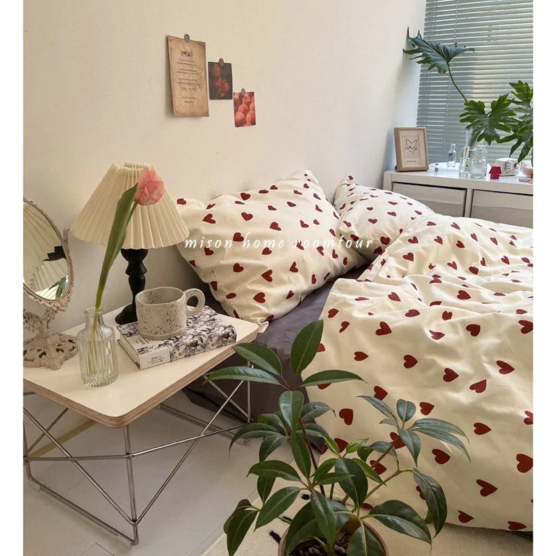 Love Heart Bedding Set - Soft Microfiber Comforter & Sheet Set for Kids' Bedrooms & Romantic Decor