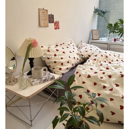 Love Heart Bedding Set - Soft Microfiber Comforter & Sheet Set for Kids' Bedrooms & Romantic Decor