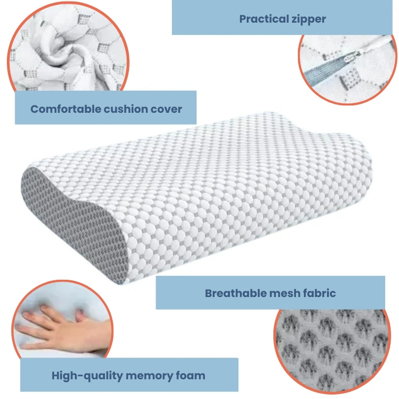 Orthopaedic Memory Foam Pillow | Ergonomic B-Shape Design & Adjustable Height for Neck and Spine Support