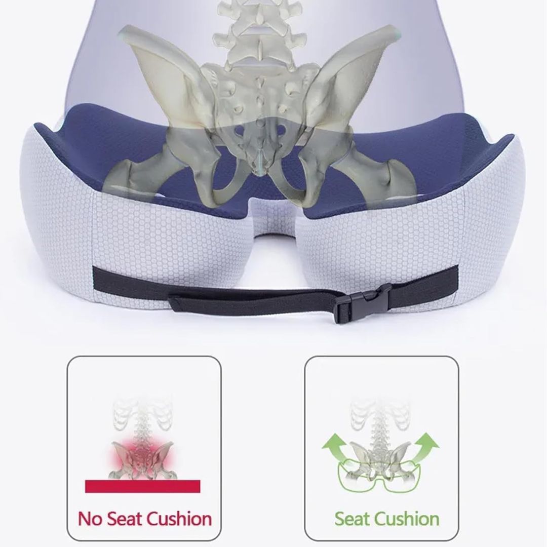 Adjustable Memory Foam Seat Cushion | Ergonomic Design for Tailbone Relief and Lower Back Support