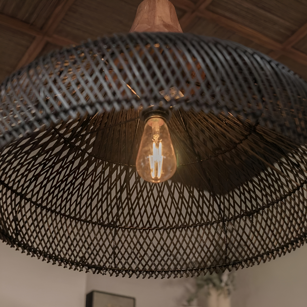 Rattan Pendant Light Fixture - Bohemian Style Hanging Lamp for Living Room, Dining Room & Kitchen Decor