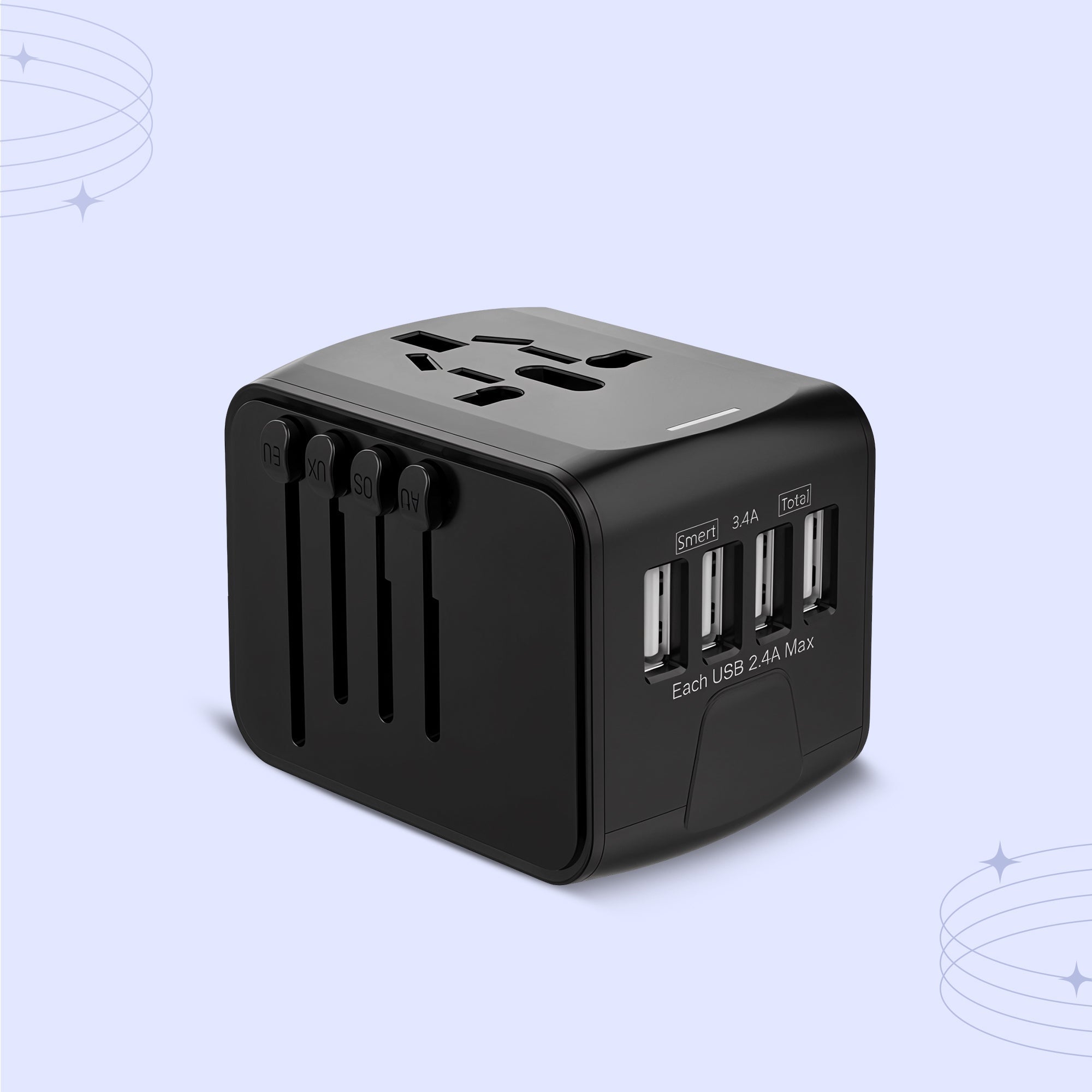 Universal Travel Power Adapter | Compact, Multi-Plug Design with 4 USB Ports for Global Charging Needs