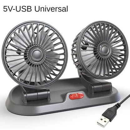 360° Adjustable Dual Head Car Cooling Fan | USB & Cigarette Lighter Compatible for Cars, Trucks & RVs