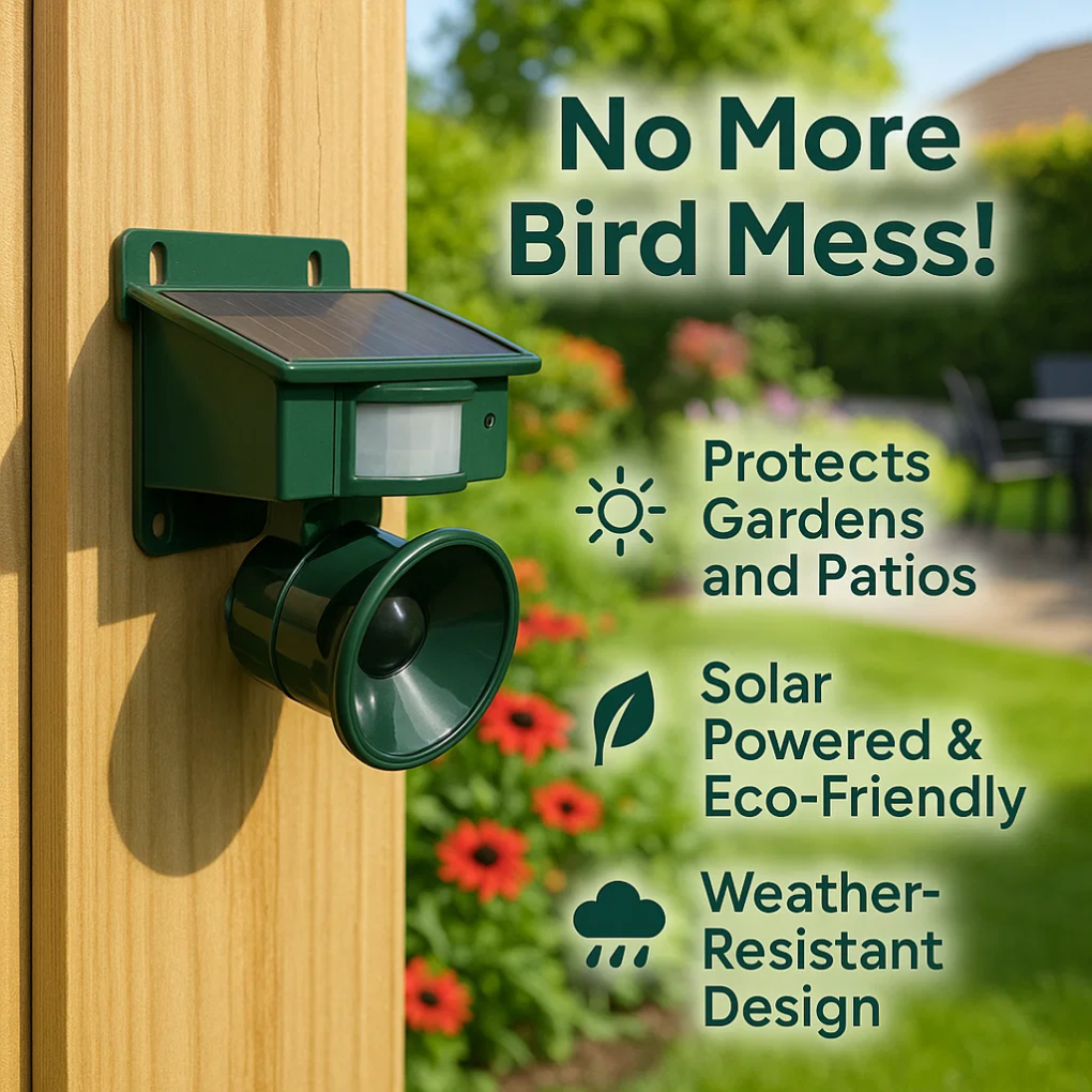 Motion Sensor Bird Deterrent | Eco-Friendly Pigeon Repeller with Sound Scarer for Gardens & Outdoor Spaces