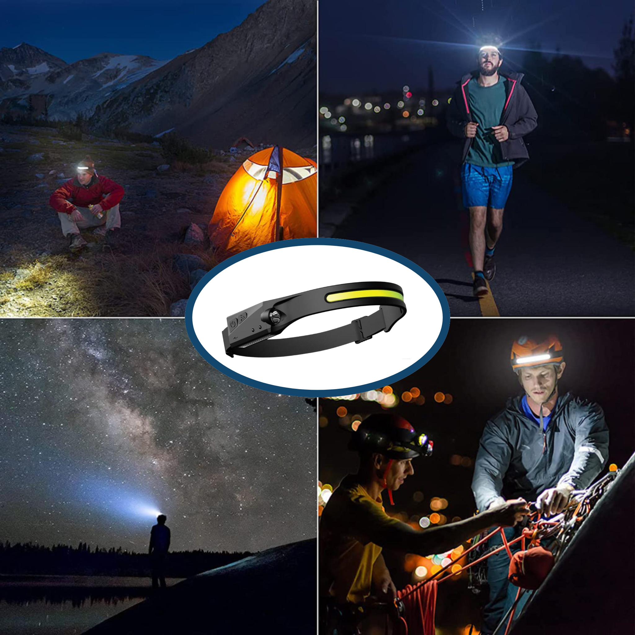 Headlamp | 180° Wide-Angle, Waterproof & Hands-Free for Hiking, Camping & Outdoor Activities