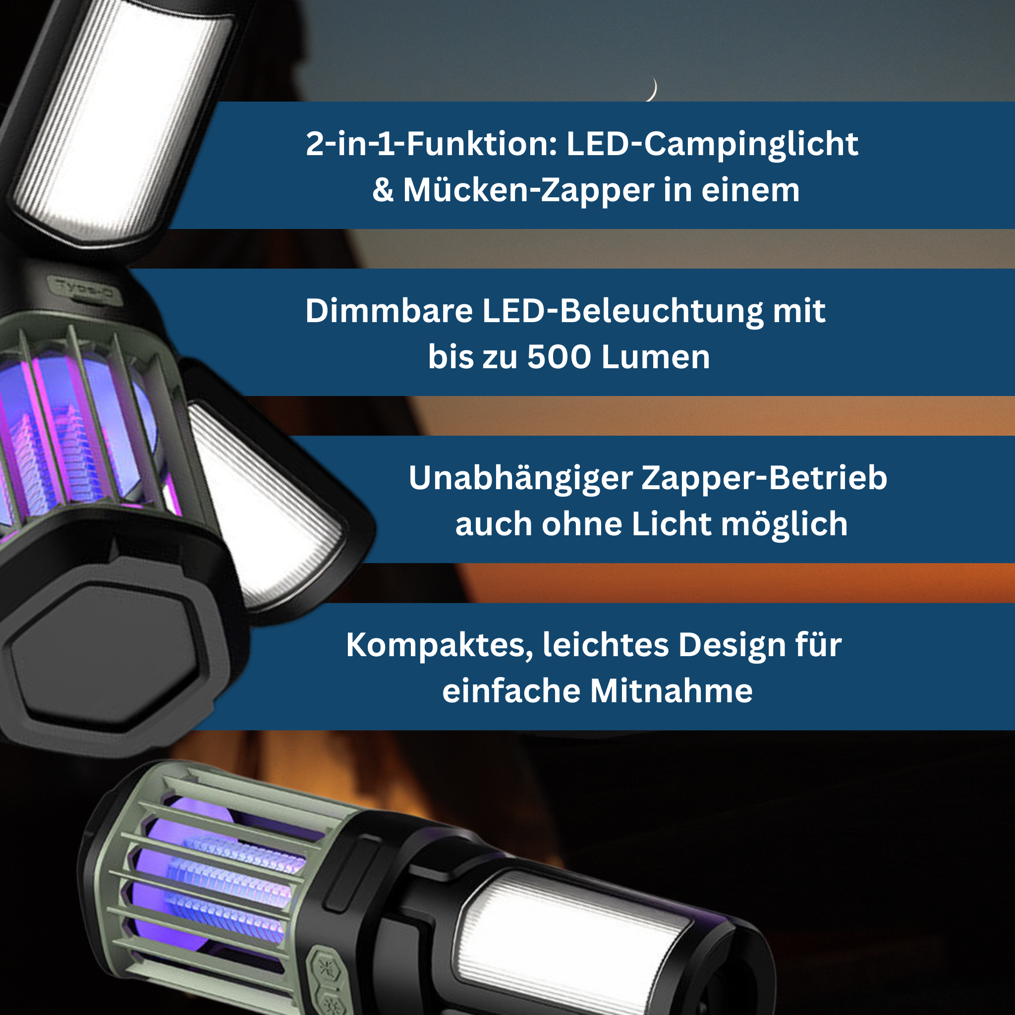 Rechargeable Anti-Mosquito Lantern with LED Light for Camping, Hiking, Fishing & Outdoor Pest Control