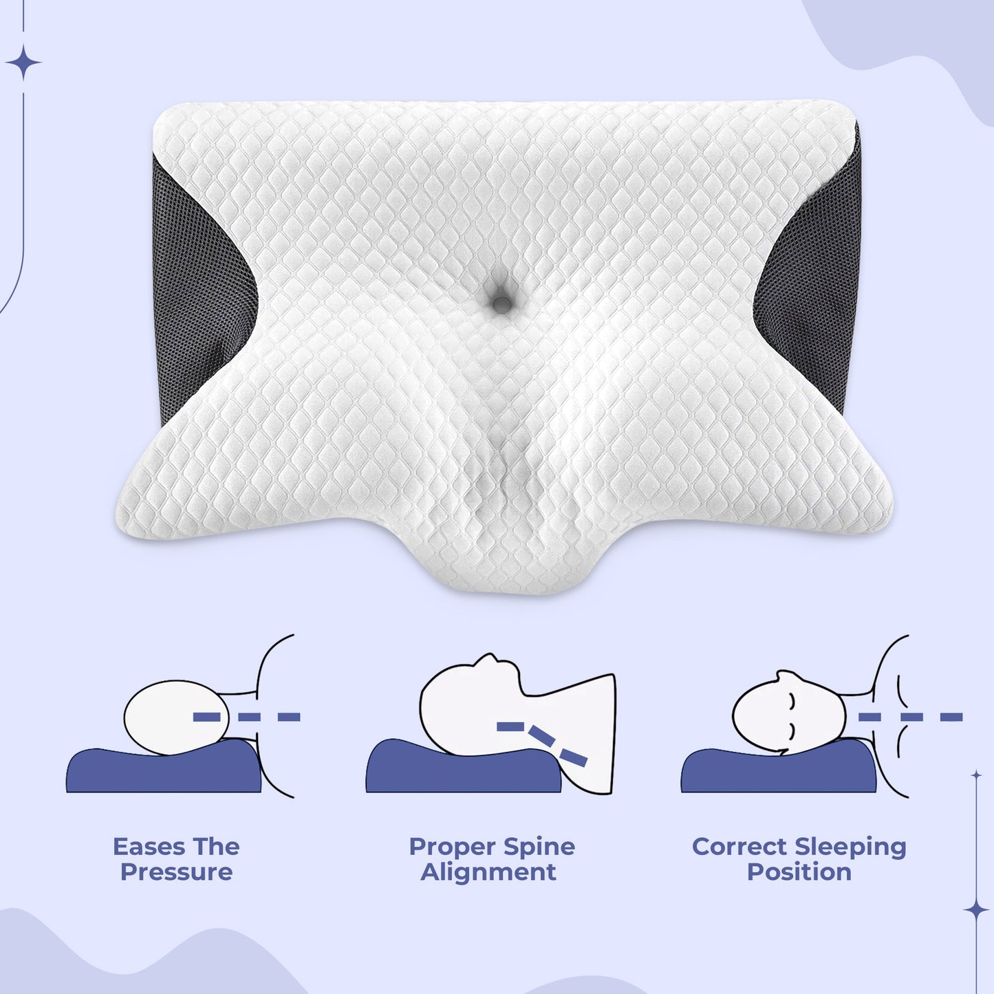 Memory Foam Neck Butterfly Shape Pillow | Ergonomic Design with Armrests for Side & Back Sleepers