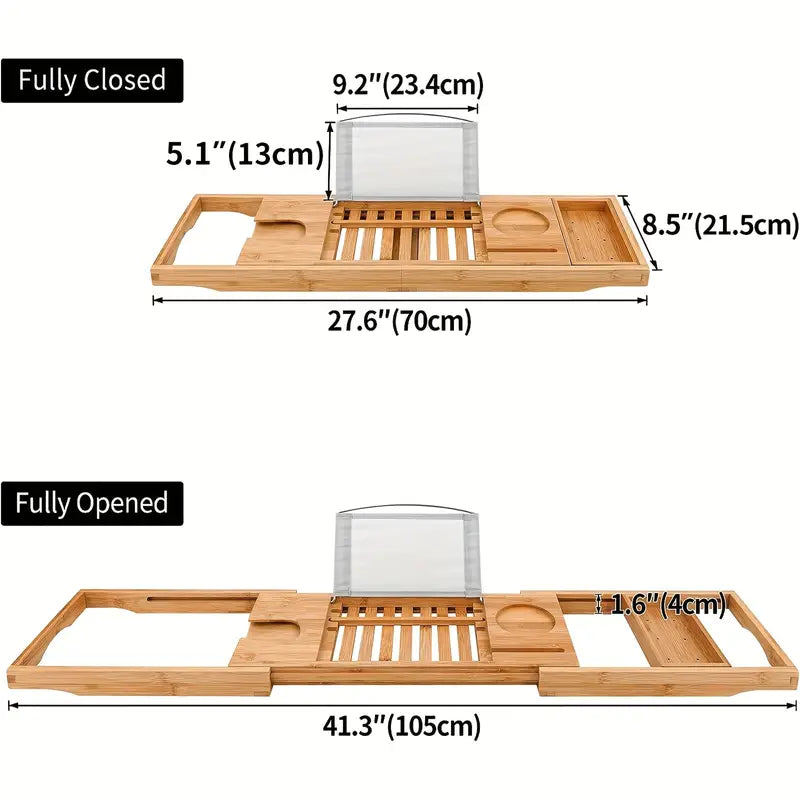 Wooden Bath Shelf and Bamboo Bath Tray Combo: Versatile Bath Caddie and Rack for Extra Tub Comfort