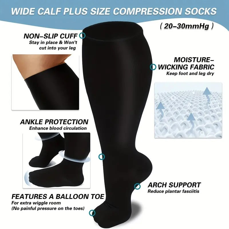 Plus Size Compression Socks | Gentle Entry, Graduated Support & Moisture-Control for Enhanced Comfort and Performance